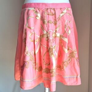 Silk J. McLaughlin Coral Pink Circle Skirt with Gold Motif
